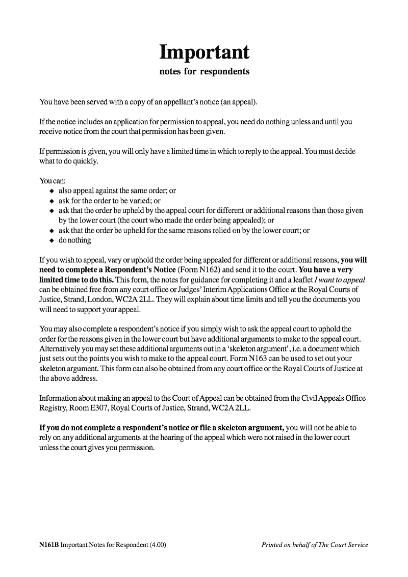 N161B Important notes for respondents preview