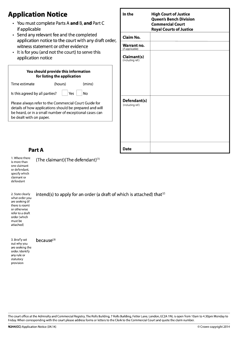 N244(CC) Application notice Court)