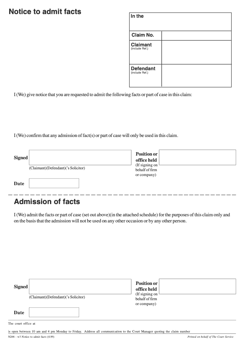 N266 Notice to admit facts preview