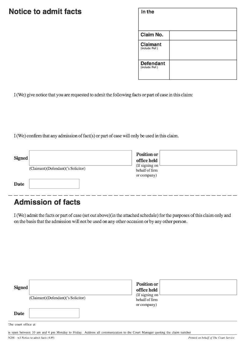 N266 Notice to admit facts preview