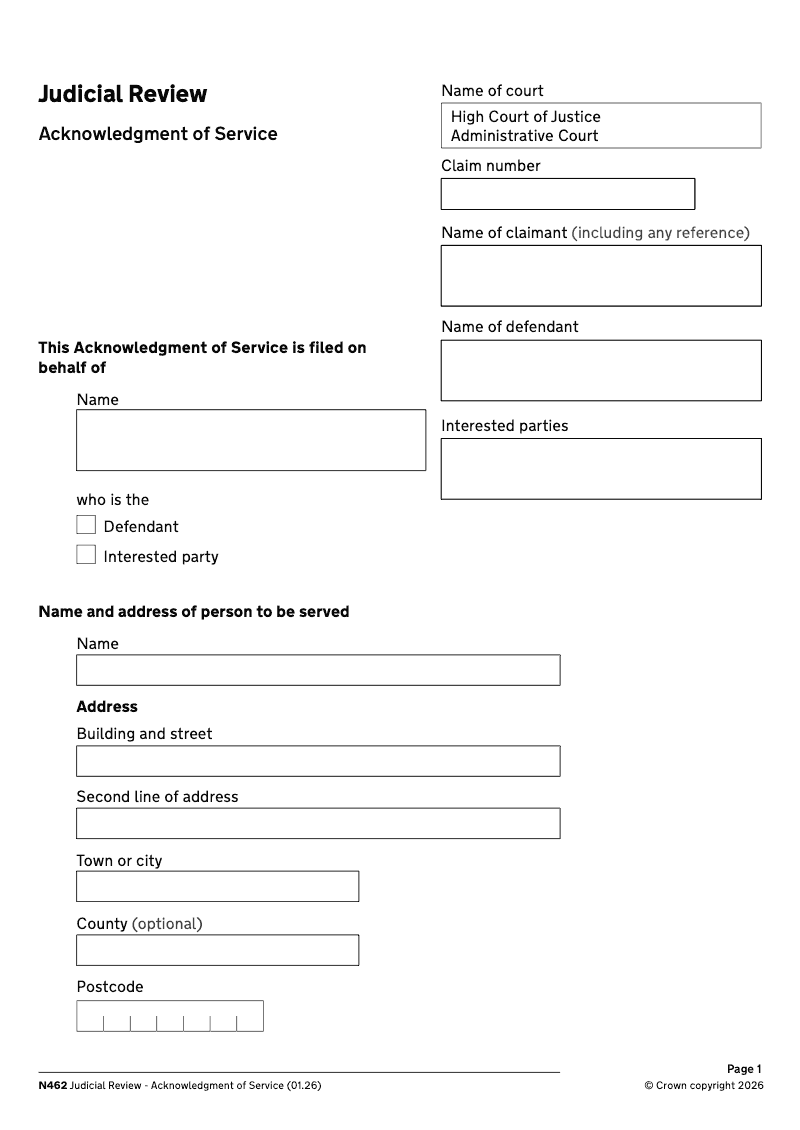 N462 Acknowledgment of service Judicial Review preview