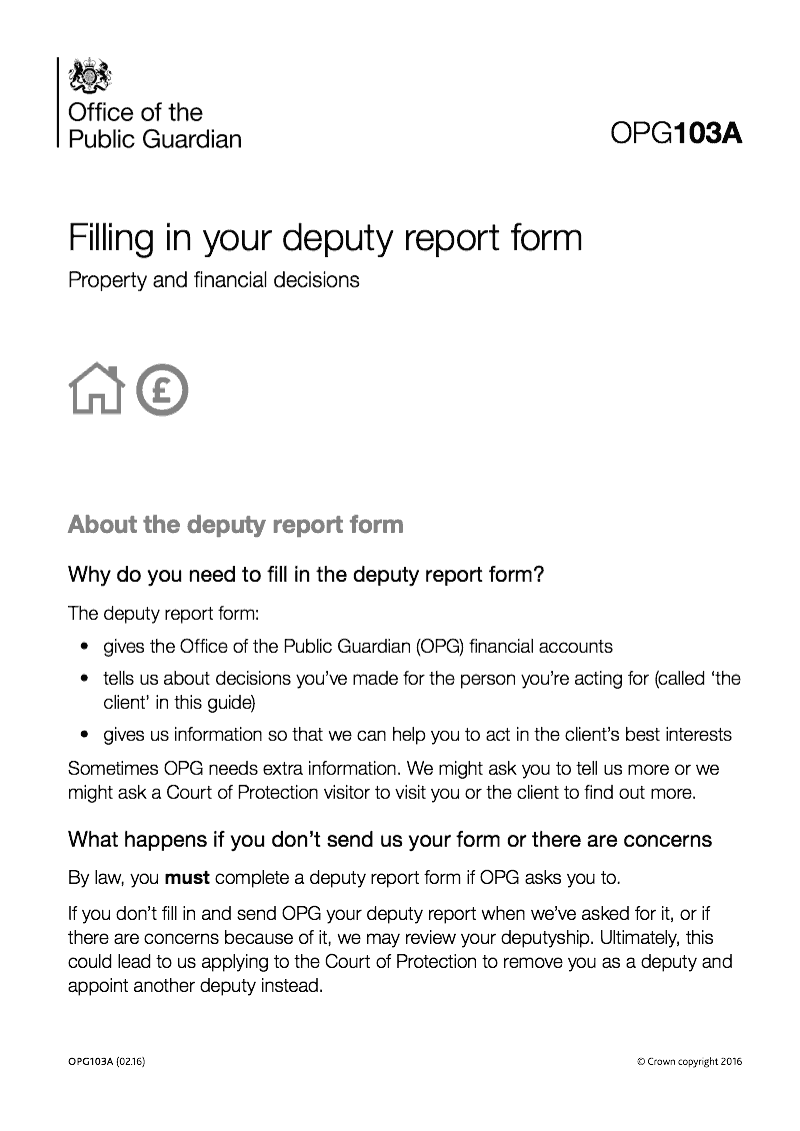 OPG103A Filling in your deputy report form Property and financial decisions preview