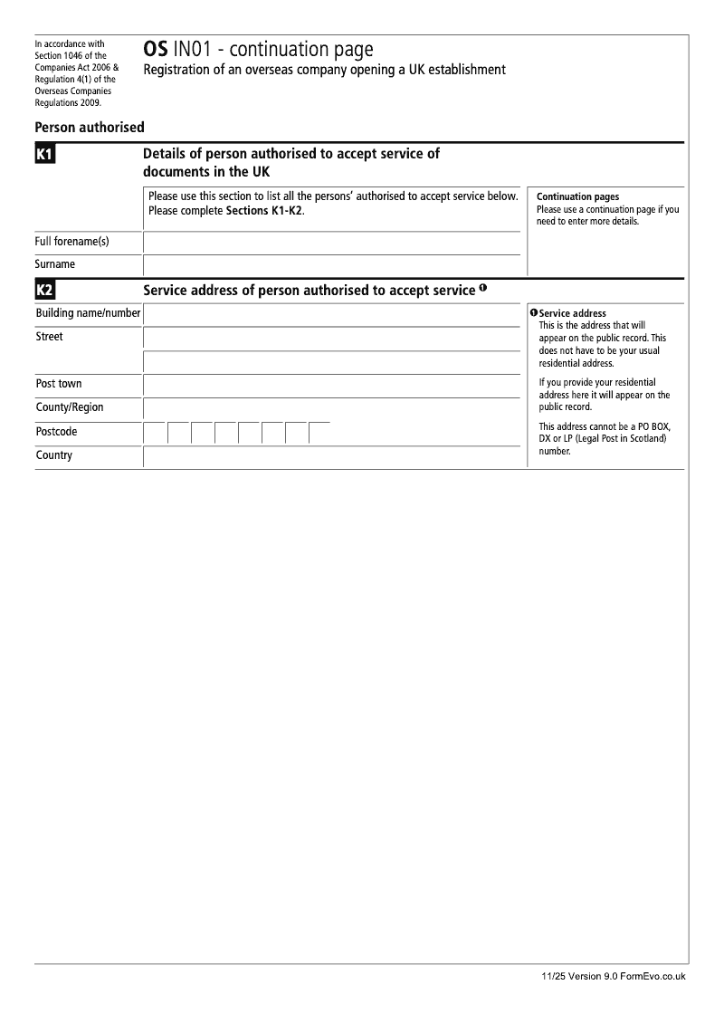 OS IN01 Continuation Page 6 Registration of an Overseas Company opening a UK establishment Person Authorised preview