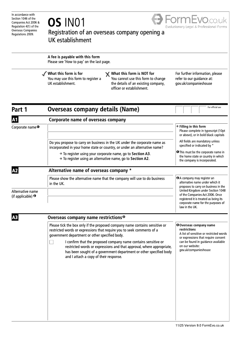 OS IN01 Registration of an Overseas Company opening a UK establishment preview