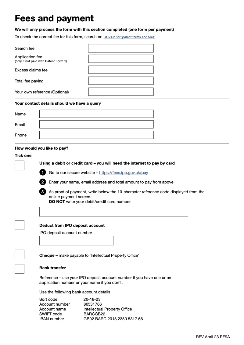 Preview thumbnail for Patents Form 9A