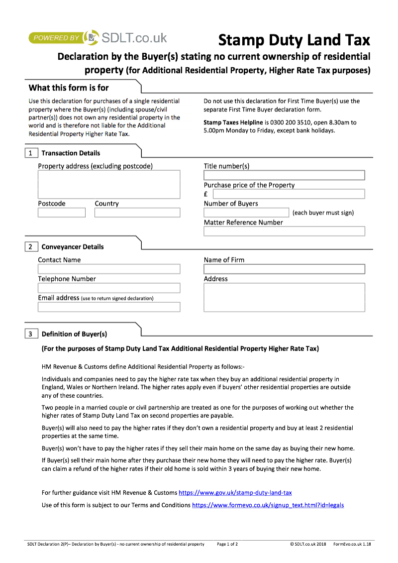 stamp duty land tax form