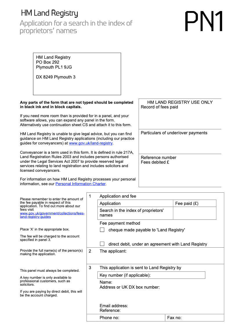 PN1 Application for search in the index of proprietors names preview
