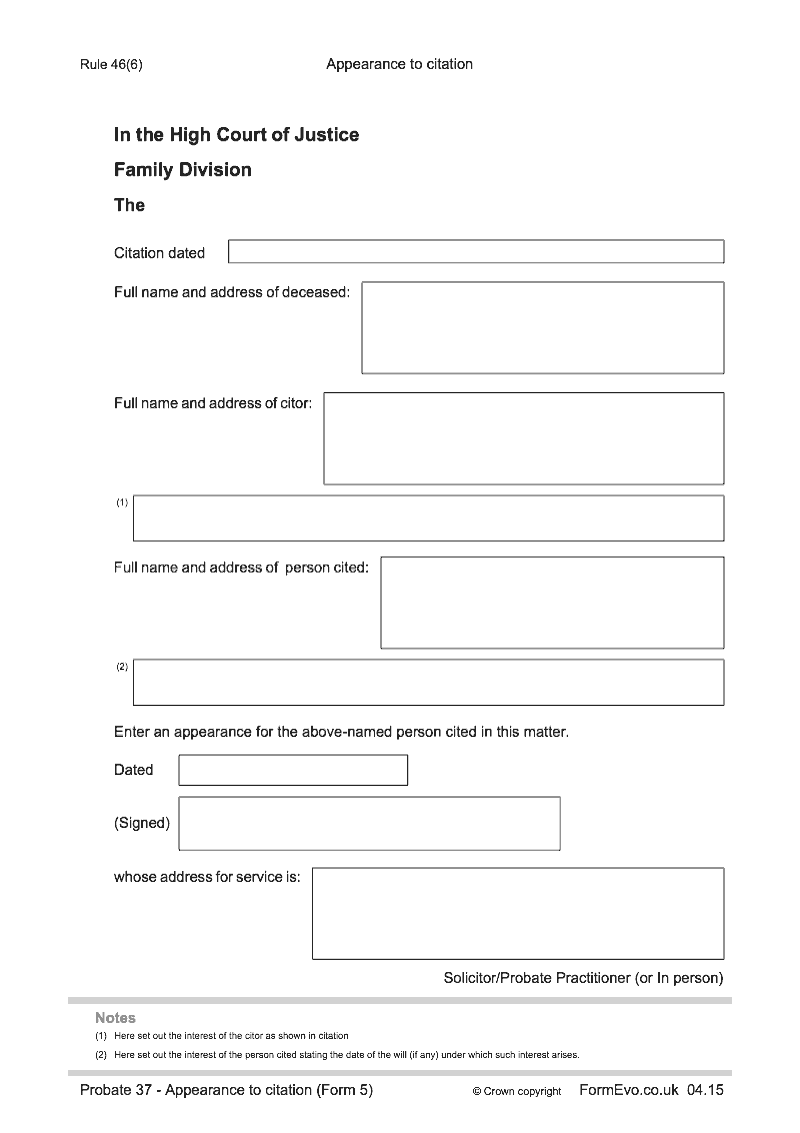 Probate 37 Appearance to citation Form 5 preview