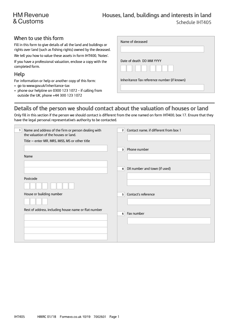 SA IHT405 Houses land buildings and interests in land Schedule IHT405 Standalone version preview