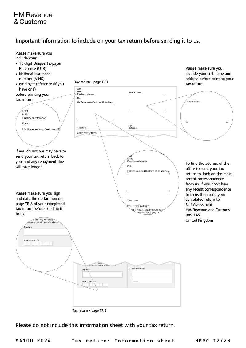 SA100 2024 Tax Return 2023 for year ended 5 April 2024 2023 24 preview