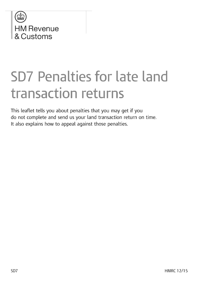 SD7 Guidance Note Penalties for late land transaction returns Stamp Duty Land Tax preview