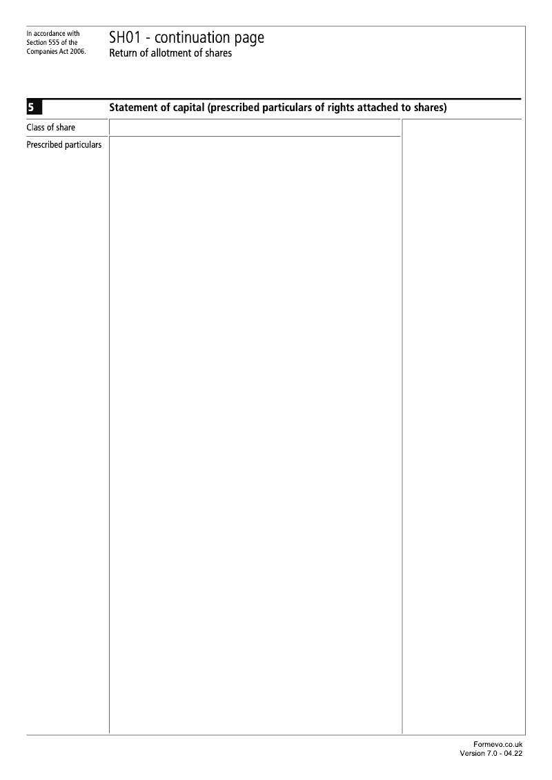 SH01 Continuation Page 3 Statement of capital prescribed particulars of rights attached to shares continuation page SH01 Return of allotment of shares Section 555 preview