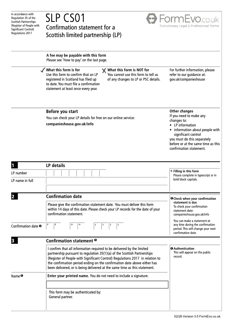 SLPCS01 Confirmation Statement for a Scottish Limited Partnership LP preview