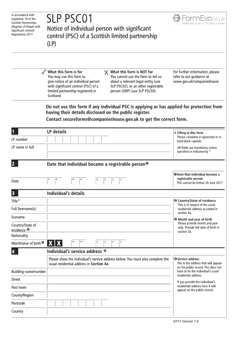 SLPPSC01 Notice of Individual Person with Significant Control PSC of a Scottish Limited Partnership LP preview