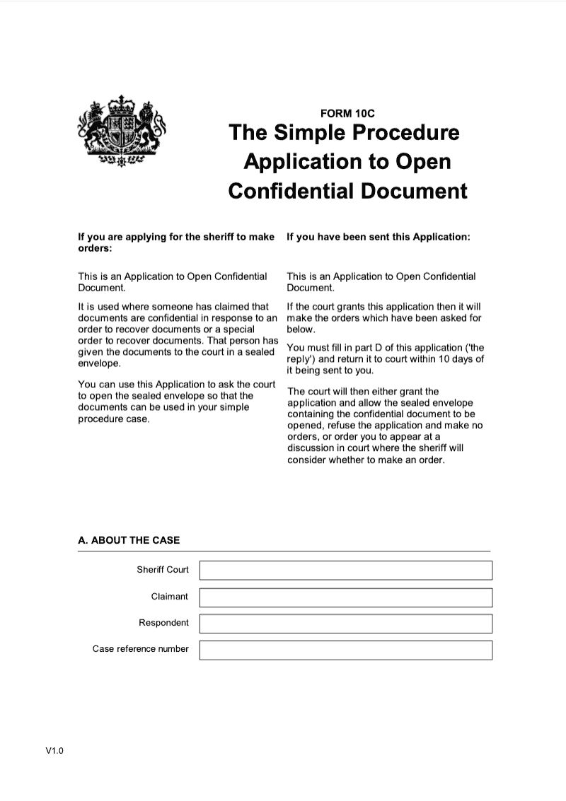 SP FORM10C Simple Procedure Application to Open Confidential Document preview