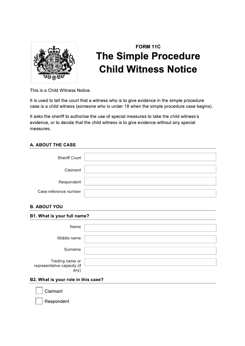 SP FORM11C Simple Procedure Child Witness Notice preview