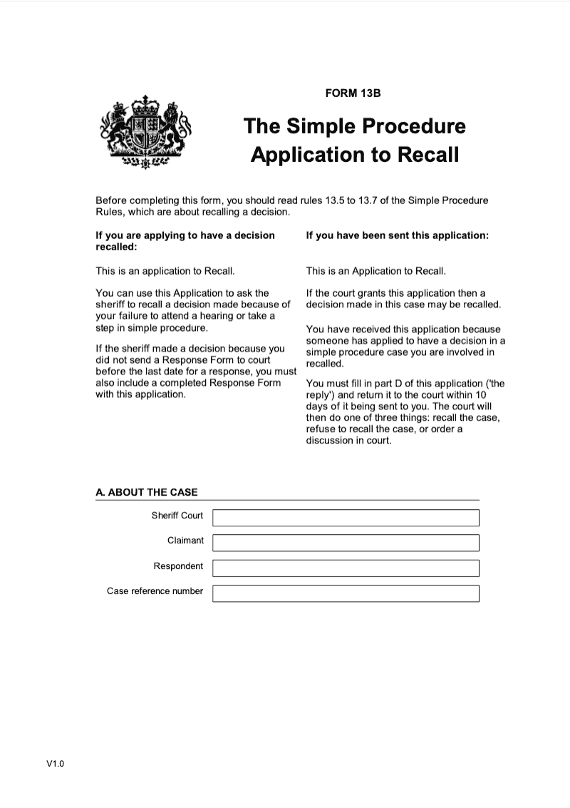 SP FORM13B 1 Simple Procedure Application to Pause This Form is to be used where the decision was made before 30 July 2018 preview