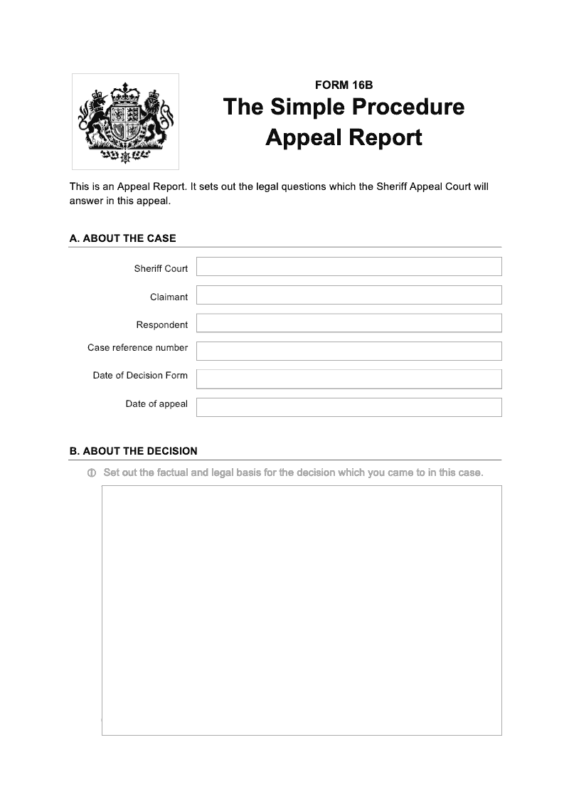 SP FORM16B Simple Procedure Appeal Report preview