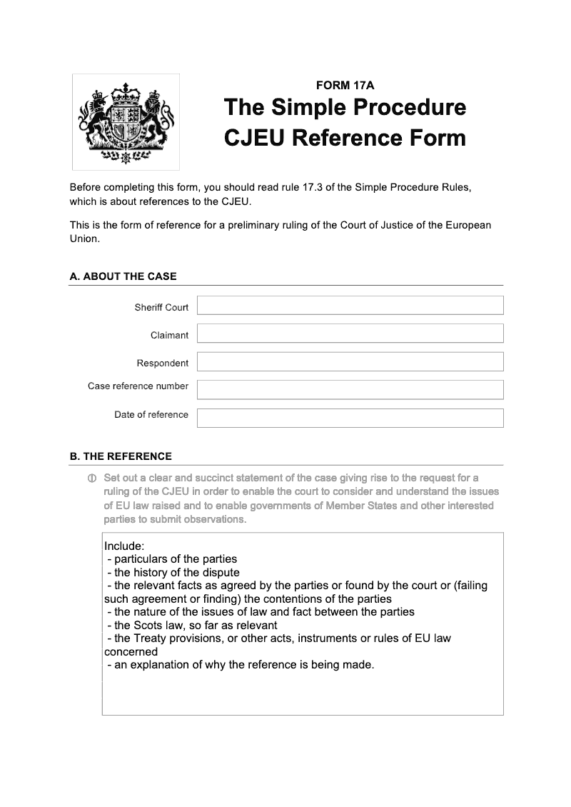 SP FORM17A Simple Procedure CJEU Reference Form preview