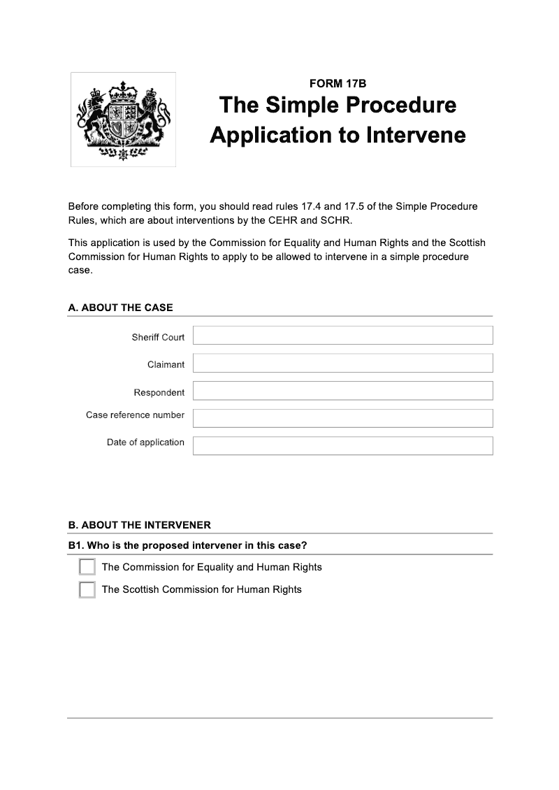 SP FORM17B Simple Procedure Application to Intervene preview