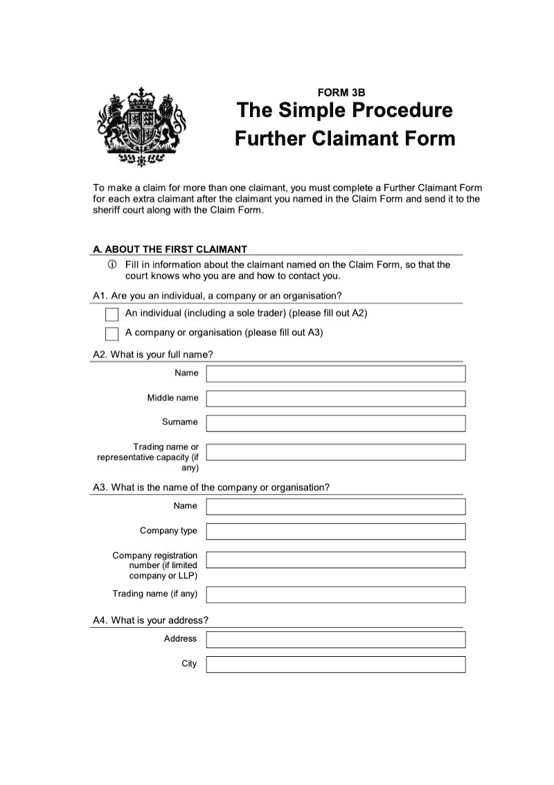 SP FORM3B Simple Procedure Further Claimant Form preview