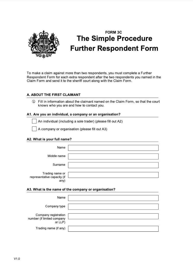 SP FORM3C Simple Procedure Further Respondent Form preview