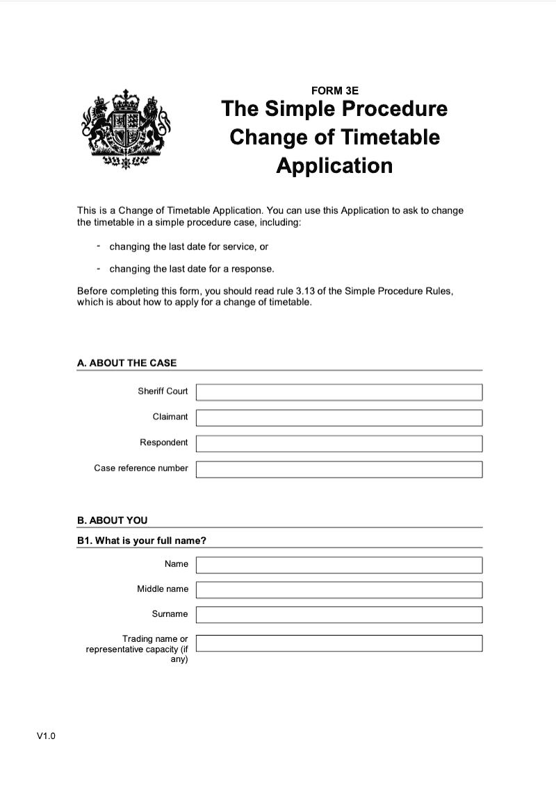 SP FORM3E Simple Procedure Change of Timetable Application preview