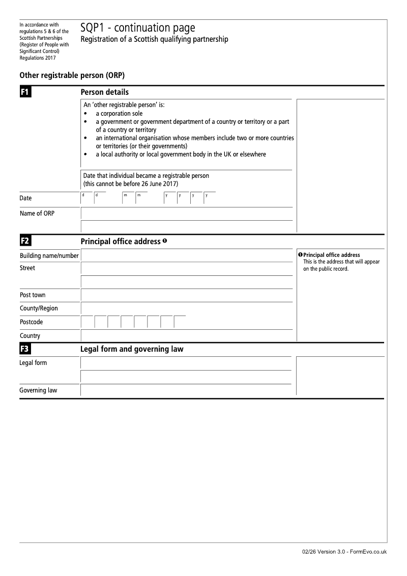 SQP1 Continuation Page 4 Section F Other registrable person ORP details continuation page SQP1 Registration of a Scottish qualifying partnership preview
