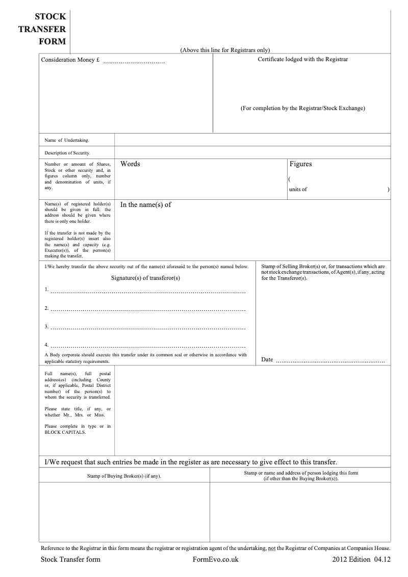 Stock Transfer form 1 Stock Transfer form (Transfer by individual(s))