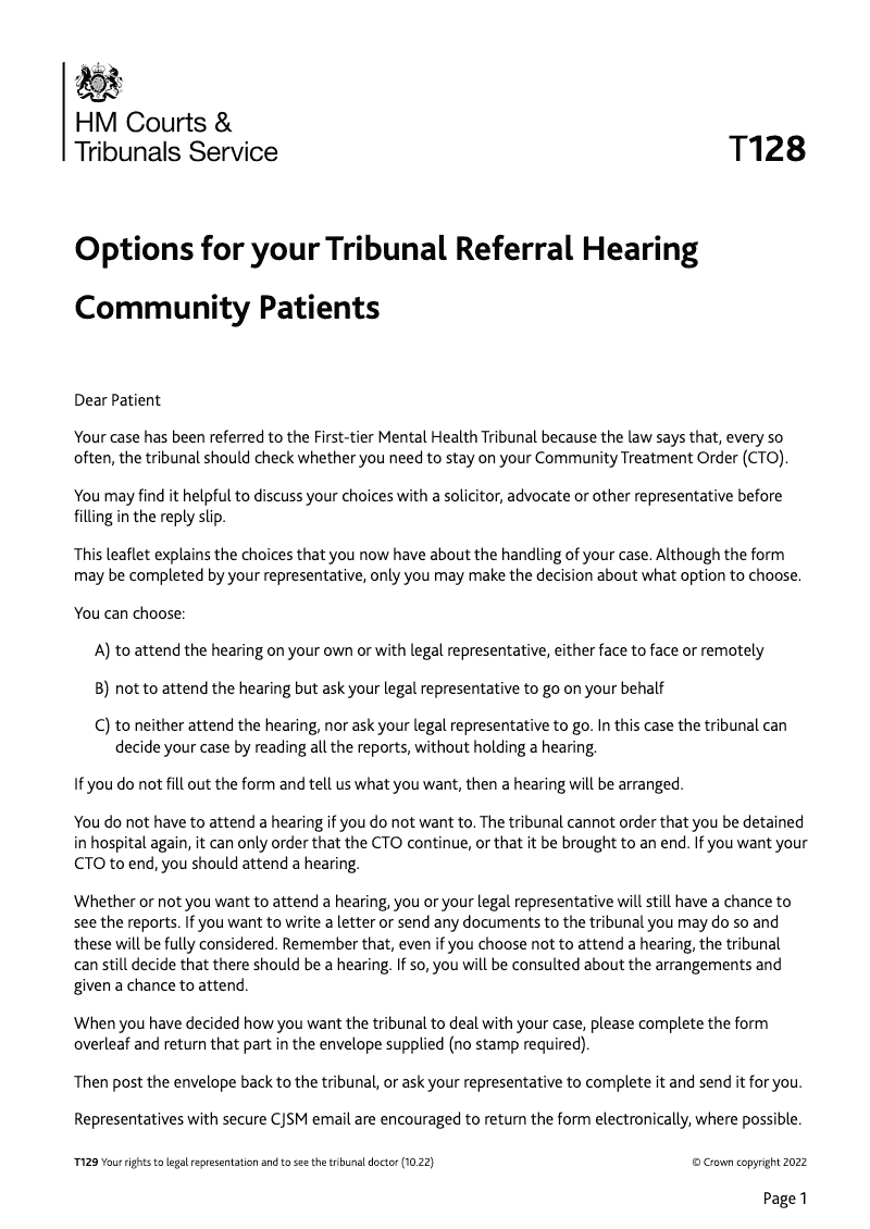 T128 Options for your Tribunal Referral Hearing Community Patients electronic signature available preview