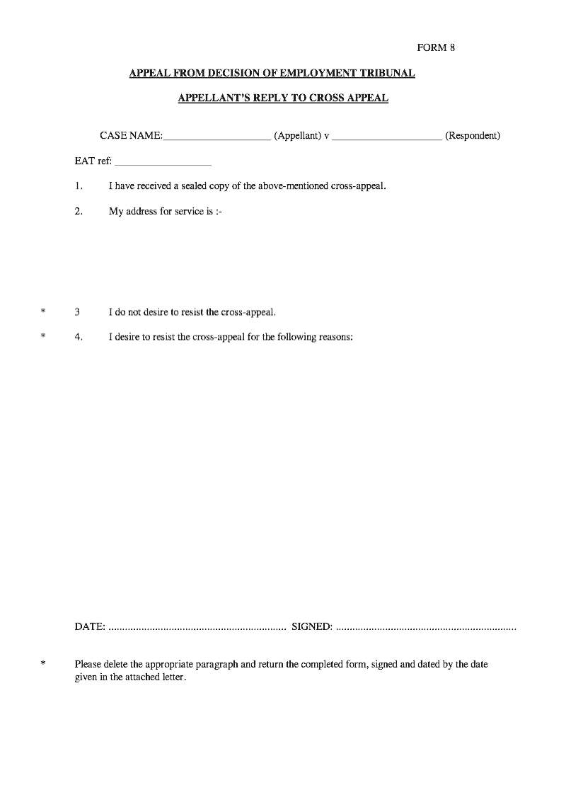T443 Appellant s reply to cross appeal Appeal from decision of Employment Tribunal EAT Form 8 preview