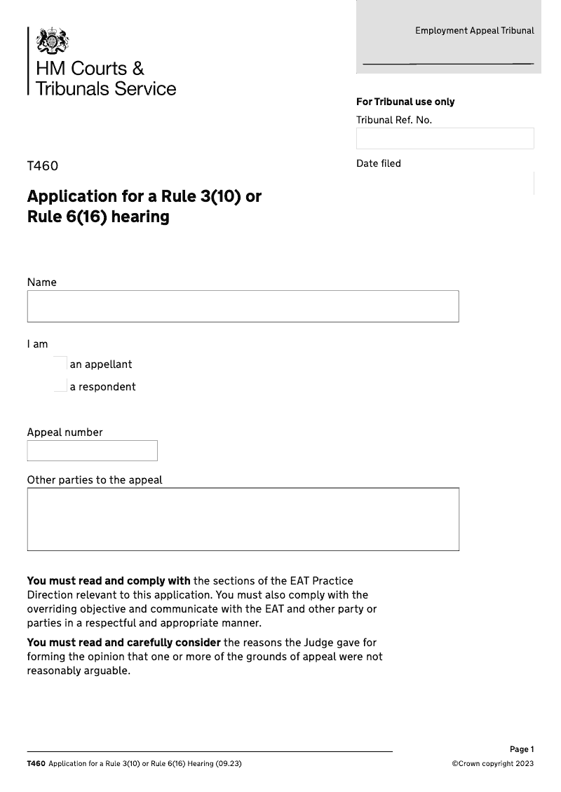 T460 Application for a Rule 3 10 or Rule 6 16 hearing electronic signature available preview