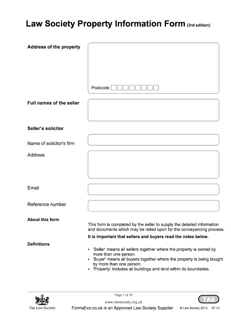 TA6 Law Society Property Information Form 3rd edition preview