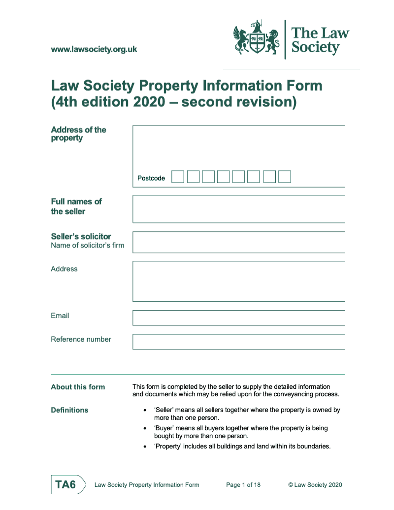 Ta6 law society property information form 4th edition second