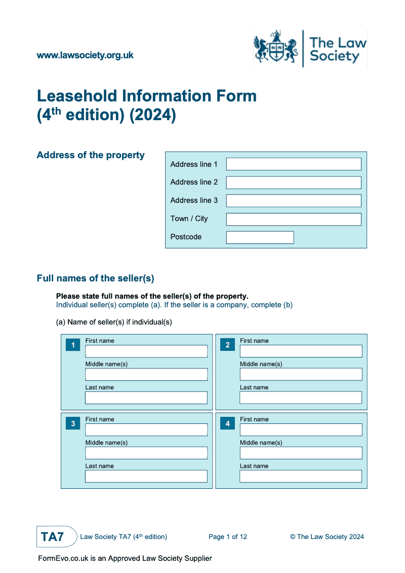 TA7 4thEdition Leasehold Information Form 4th edition 2024 electronic signature available preview