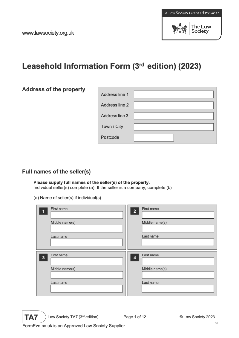 TA7 Leasehold Information Form 2nd edition electronic signature available preview