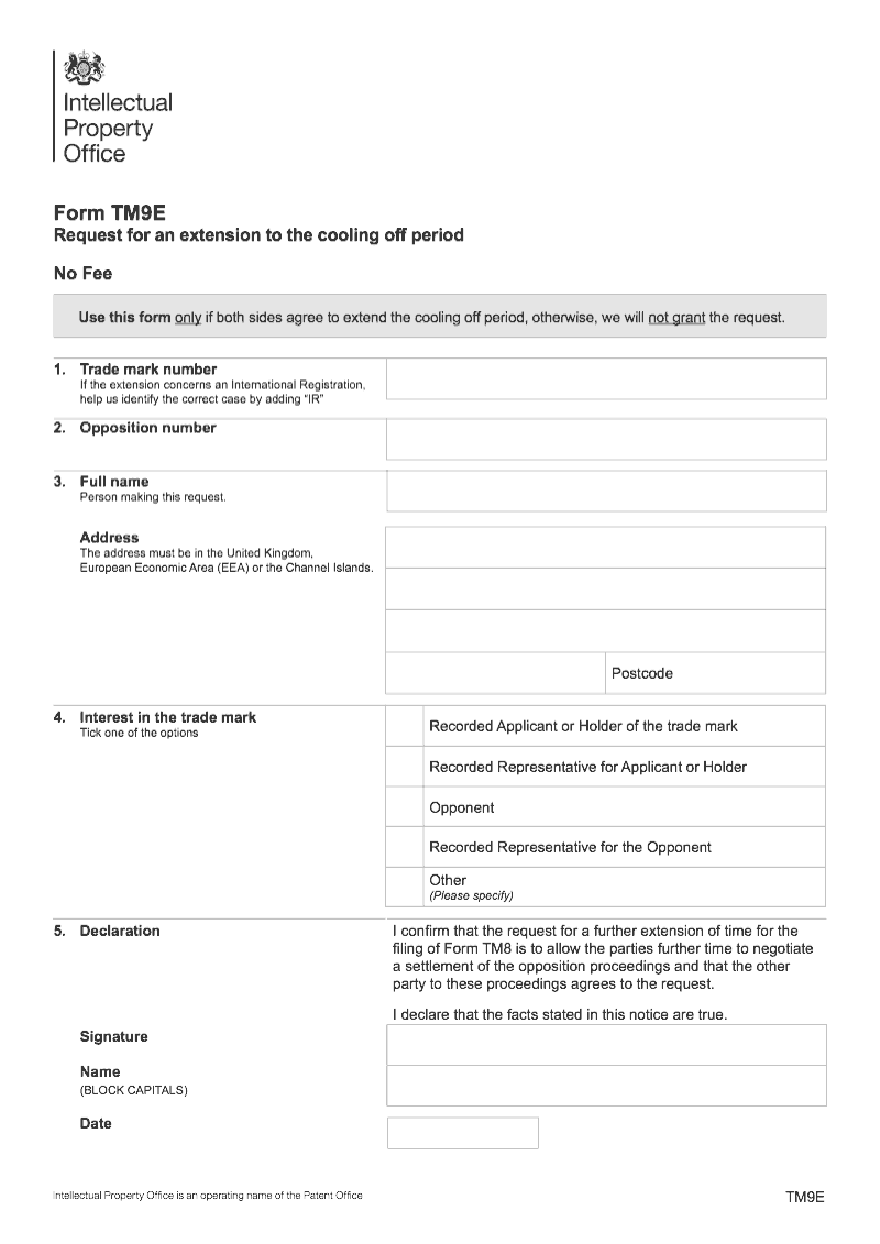 TM9E Request for an extension to the cooling off period