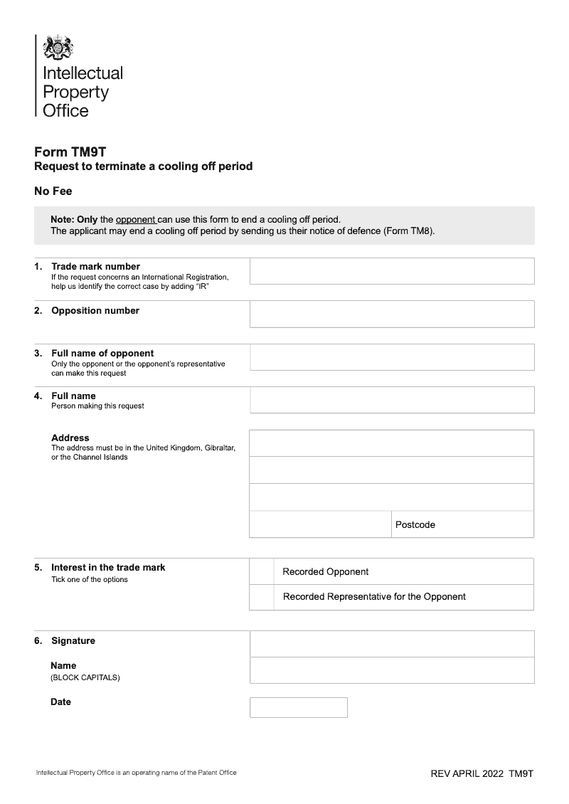 TM9T Request to terminate a cooling off period